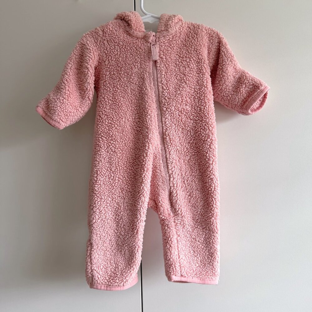Hanna Andersson 6M Baby Girl Bear Hoodie One Piece Fleece Pink Bodysuit